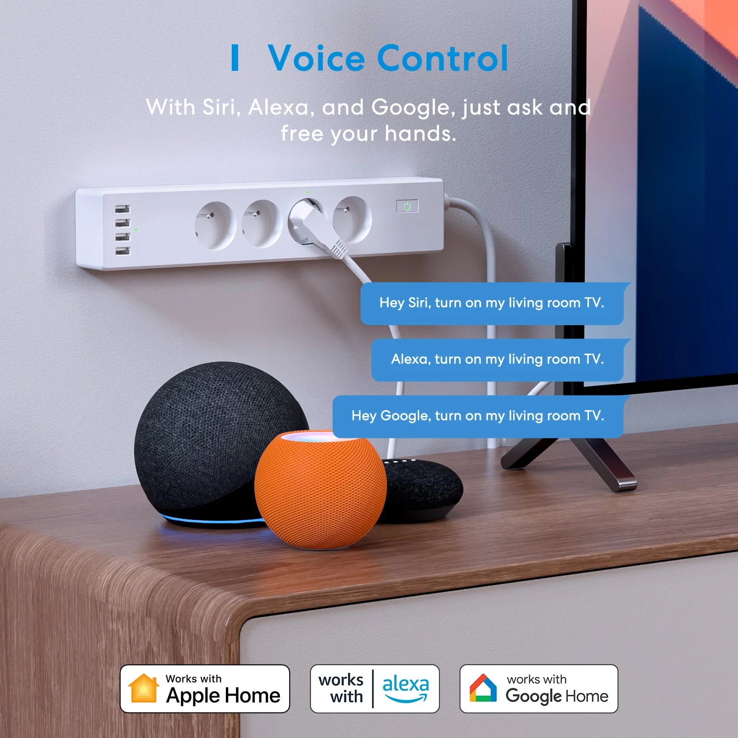 Multiprise Wifi, Parasurtenseur intelligent Meross, multiprise WiFi, rallonge de prise UE, FR, prise en charge USB, Homekit, Alexa, Google Smarthings