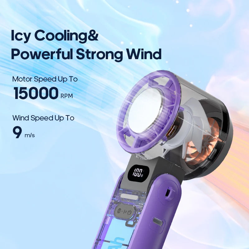 Mini ventilateur portable pliable d'extérieur KINSCOTER, rechargeable, 3600 mAh, contrôle libre sur 100 niveaux, turbo haute vitesse