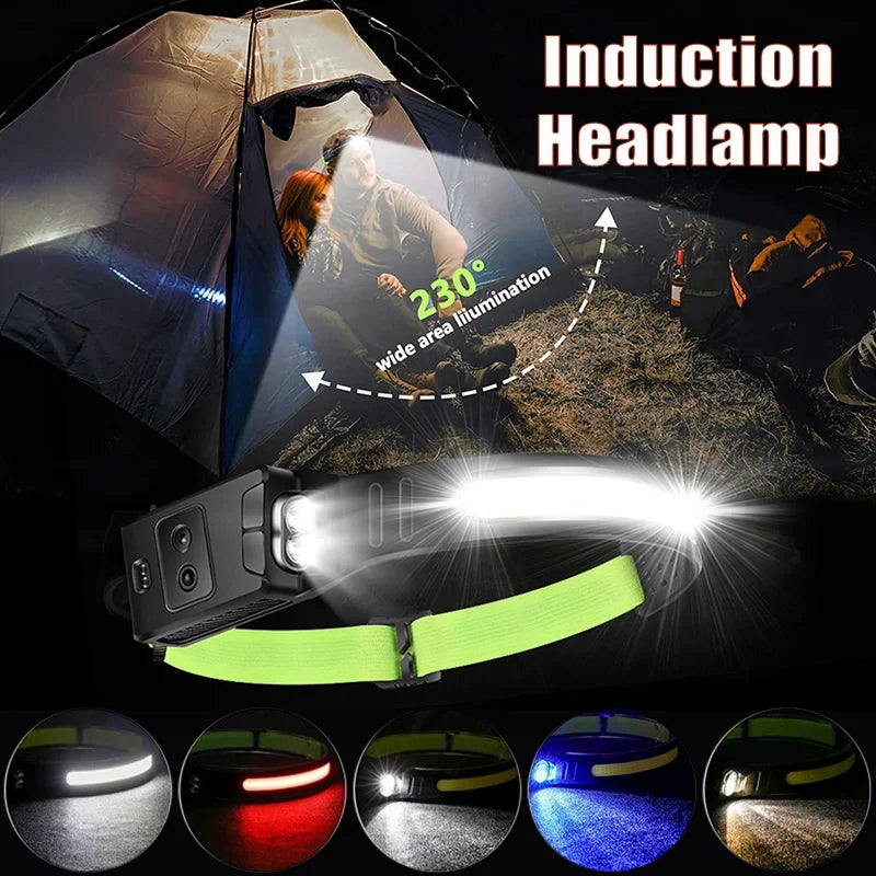 Lampe de poche à induction aste avec détecteur de mouvement, lampe frontale super lumineuse, lampe de poche de camping injuste