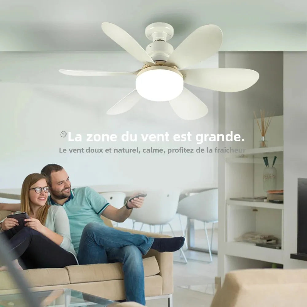 Ventilateur de plafond LED E27 40W avec lumière intégrée – 3 modes d’éclairage réglables, télécommande, ventilateur électrique silencieux