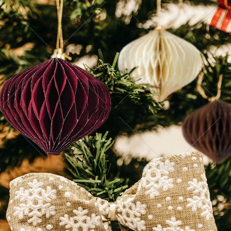 6 Mini boule d'arbre de Noël nid d'abeille en papier, ornement, décorations de maison