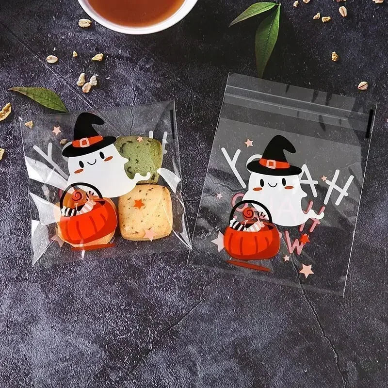 Sacs Cadeau Auto-Adhésifs 10x10 cm – Bonbons, Friandises Halloween – Lot de 50/100 pièces