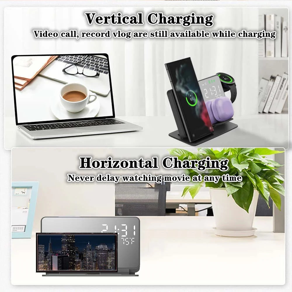 Chargeur sans fil 3 en 1 pour Samsung Galaxy Watch 6 5 Pro, station de charge rapide pour Galaxy S24 S23 S22, réveil, support de charge