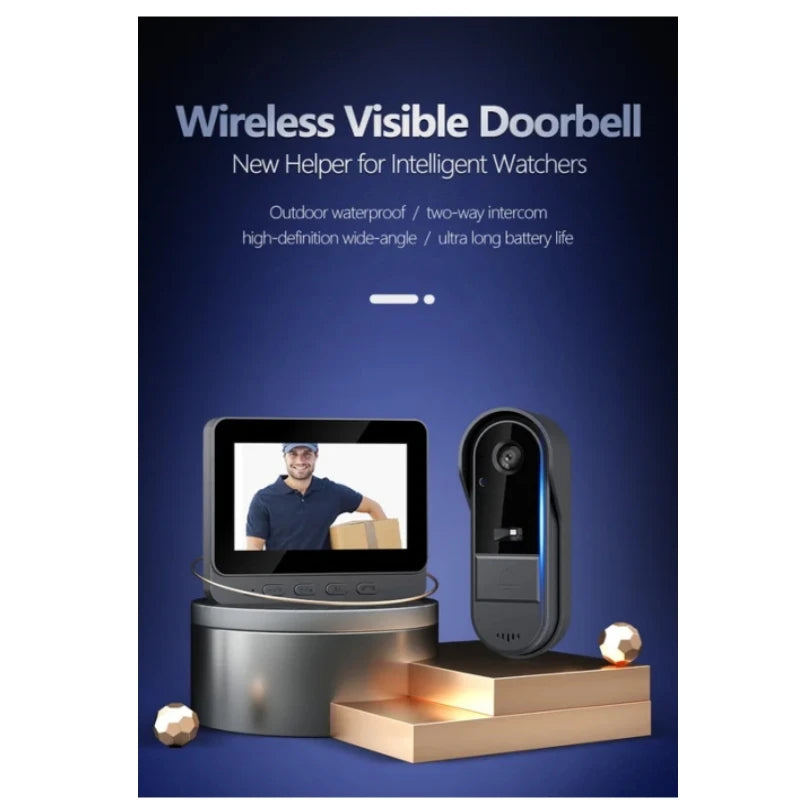 Tuya Wireless Video Doorbell, HD Night Vision Intercom 4.3in IPS Screen Waterproof Doorbell Camera Smart Home Security Video