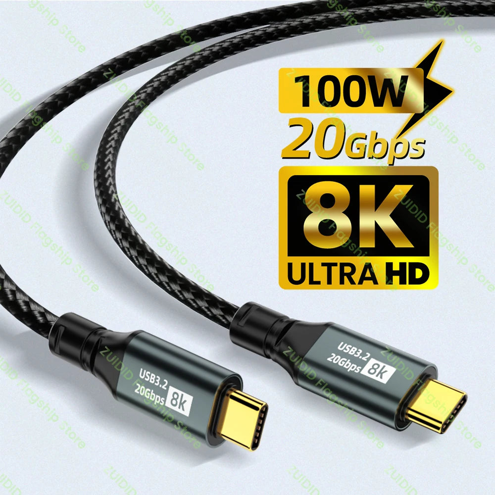 Cable de charge PD100W USB 3.2 20Gbps ThunderBolt 3 câble de Type C à Type C 8K @ 60Hz câble USB-C pour iPhone 15 Pro Max MacBook Samsung 2/3m