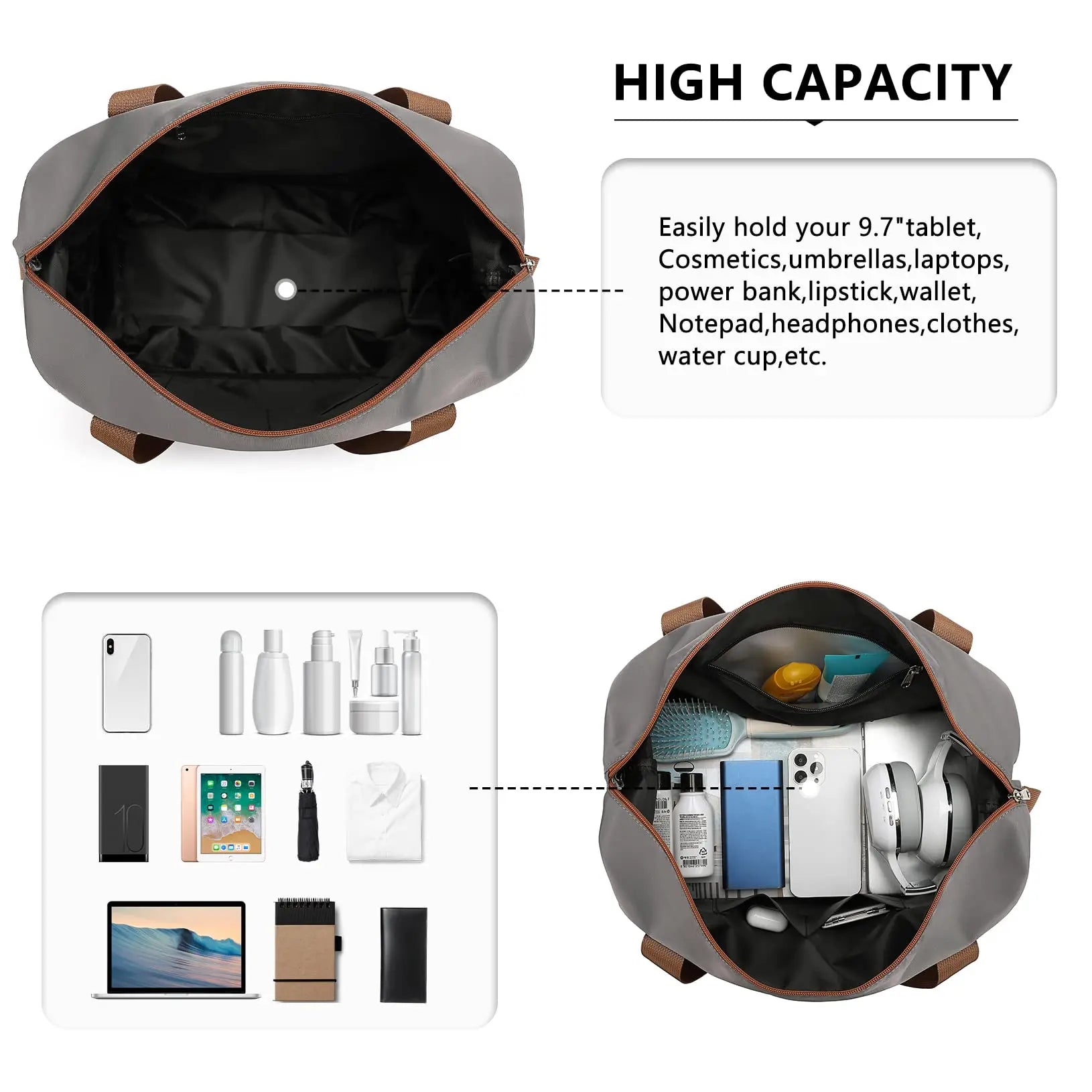 KONO Sac cosmétique étanche 36L, sac de sport et bagage à main pour femme et homme