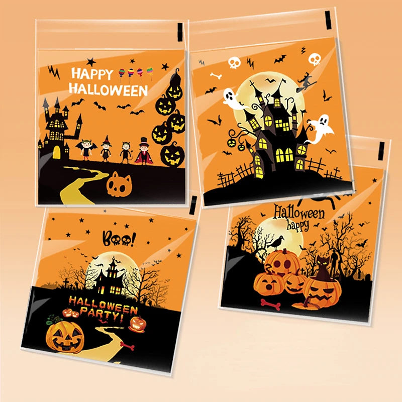 Sacs Cadeau Auto-Adhésifs 10x10 cm – Bonbons, Friandises Halloween – Lot de 50/100 pièces