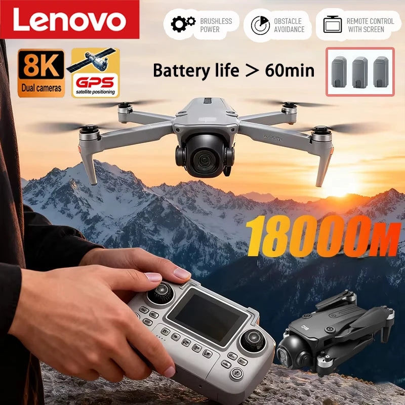 Drone Lenovo D18 8K HD double caméra photographie aérienne évitement d'obstacles moteur sans brosse 5G WIFI GPS retour 18000m quadrirotor