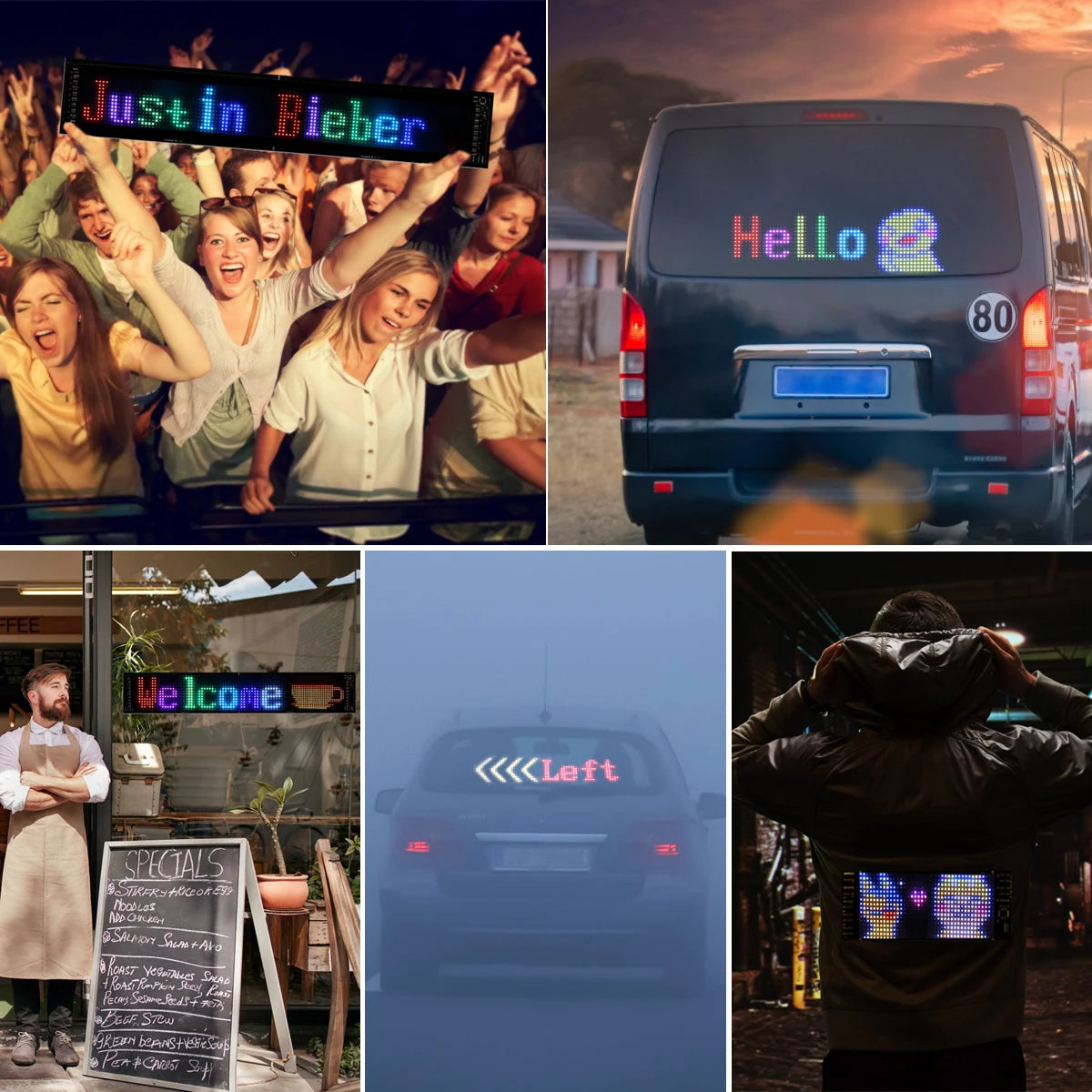 Écrans d'affichage LED Bluetooth intelligents, Module LED RGB, panneau de matrice de pixels, panneau à défilement, lumière publicitaire, décor de voiture