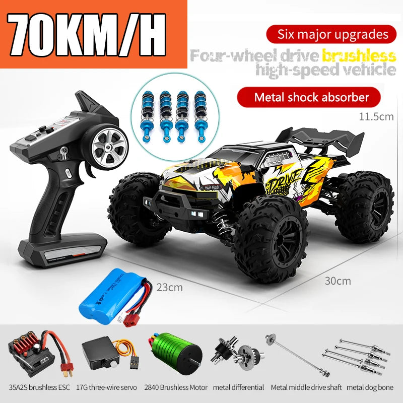 Monster Truck-Voiture tout-terrain télécommandée pour garçons, voiture 4x4, haute vitesse, 75km par heure, lumière de sauna LED, sans balais, versi1/16, RC, jouets, cadeau