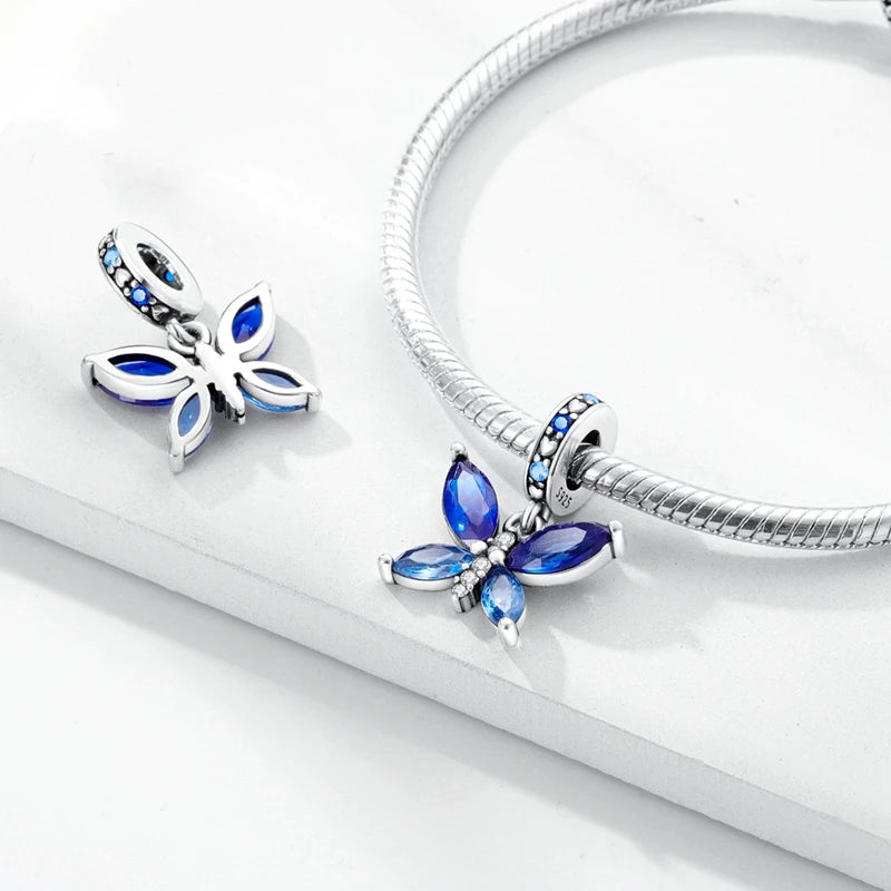 Breloques en argent pour bracelets Pandora, gemme, papillon, libellule, fleurs, bricolage, petits bijoux frais, 925 original