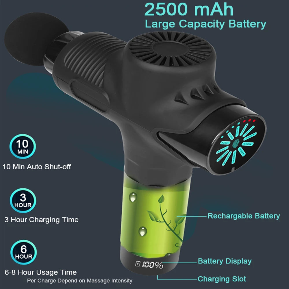 Pistolet de massage professionnel 24 V électrique 12 têtes à percussion haute fréquence pour fascia, tissus profonds, muscles, cou, corps, relaxation, fitness