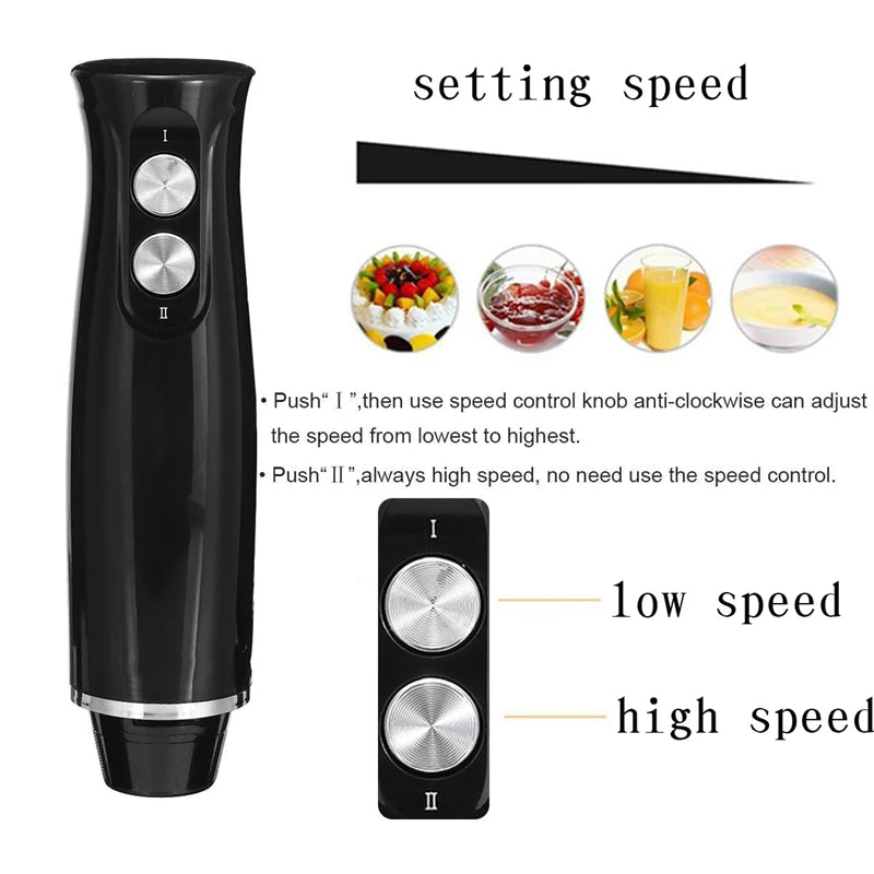 Mixeur Mélangeur Électrique 4 en 1 à Main par Immersion 500W – Lames Inox, Hachoir Viande & Légumes, Fouet à Œufs