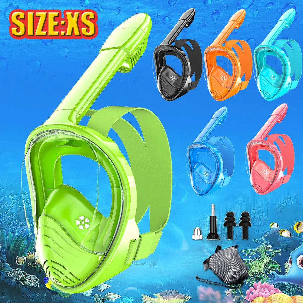 Masque de plongée complet pour enfants, avec support de caméra détachable, vue large, Anti-buée, Anti-fuite, natation en apnée pour enfants