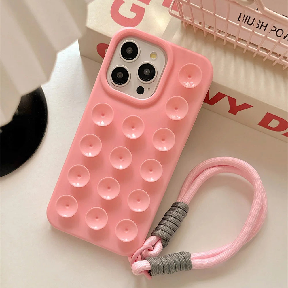 Coque de téléphone en Silicone souple à ventouse – Étui antidérapant antichoc couleur bonbon – iPhone 17/16 Pro Max/15 Pro Max Plus/14/13/12/XR