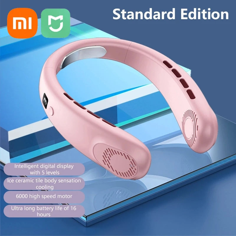 Ventilateur de cou sans pales XIAOMI 2025, 5 vitesses réglables, affichage numérique, USB rechargeable