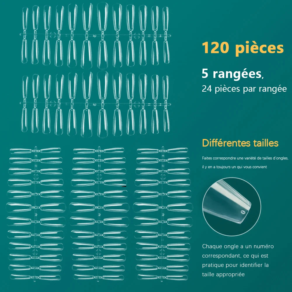 False Nails for Extension System, Full Cover, Press on N64.Coffin, Soft Gel, American Style, Capsule, 120 Pieces