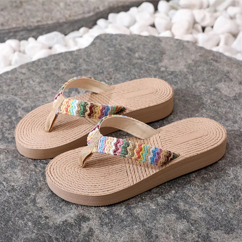 Tongs Imprimées Femme – Sandales Plates de Plage et Maison Été