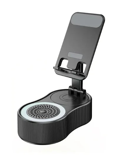 Haut-parleur sans fil avec lumière ambiante colorée 360° Support de téléphone pliable et rotatif et réglable, antidérapant, caisson de basses HDSurround 5.3