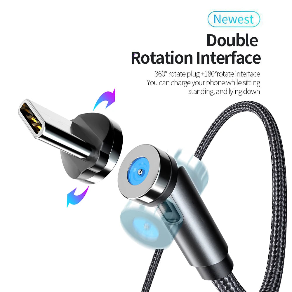 NNBILI 540 ° drehbares magnetisches Micro-USB-Typ-C-Kabel 3A Schnellladedatenkabel für iPhone Xiaomi Mobiltelefon