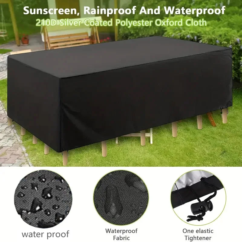 Housse de Protection Imperméable pour Meubles de Jardin – Multi-tailles, Anti-UV, 210D Oxford – Rectangulaire Argent/Noir