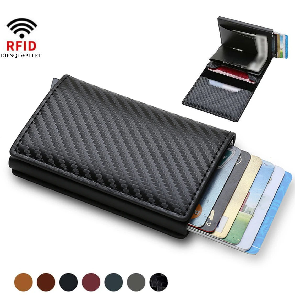 Portefeuille en aluminium fin en fibre de carbone pour homme, porte-cartes, portefeuille RFID, pop-up automatique, étui pour cartes bancaires