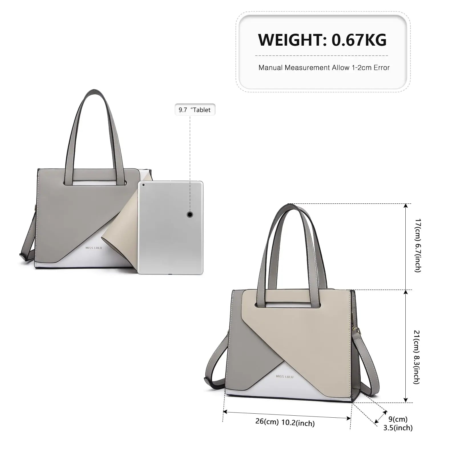 Sac à main en cuir PU pour femme Miss Lulu – sac à bandoulière moyen avec sangle réglable et poignée