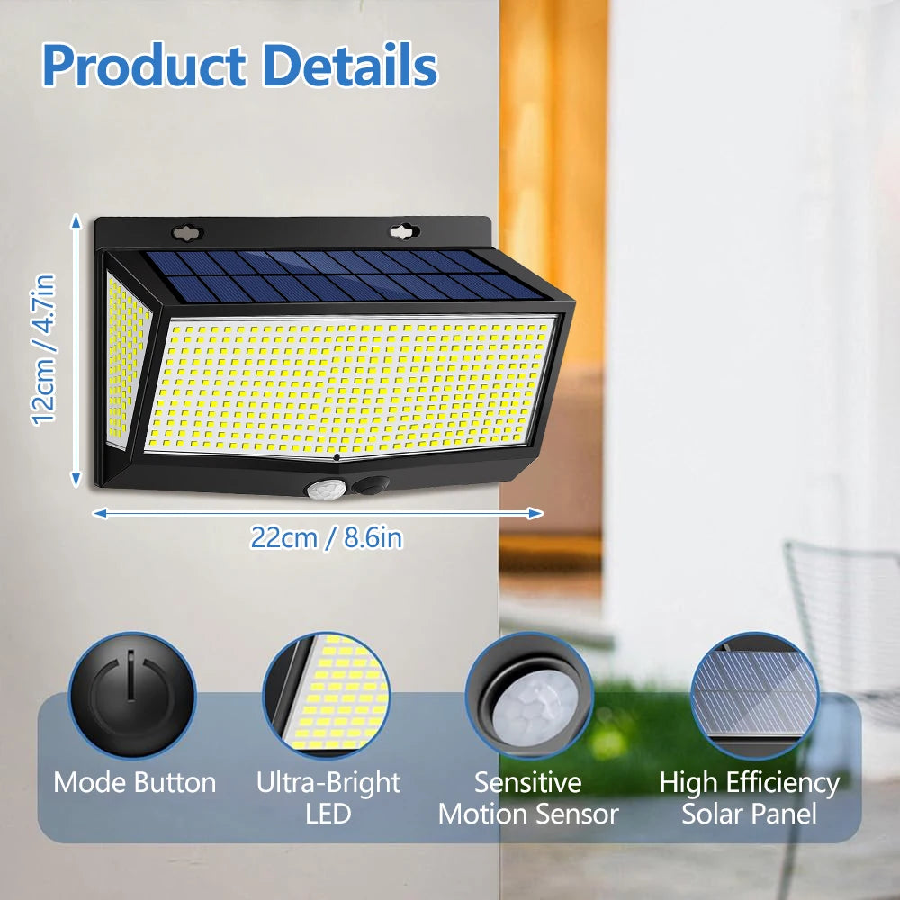 Superhelle Solar-Wandleuchte mit 528 LEDs
