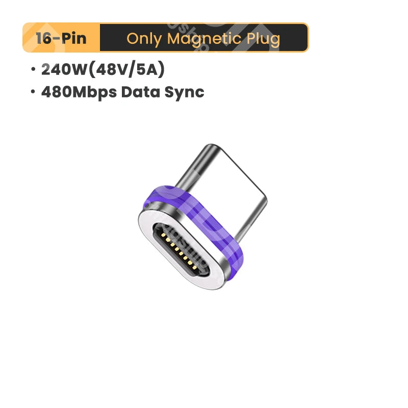 Adaptateur magnétique USB C vers Type C 240W, 16 broches 5A, Charge rapide, convertisseur de données mâle vers femelle pour Samsung iPhone 15 Pro iPad MacBook