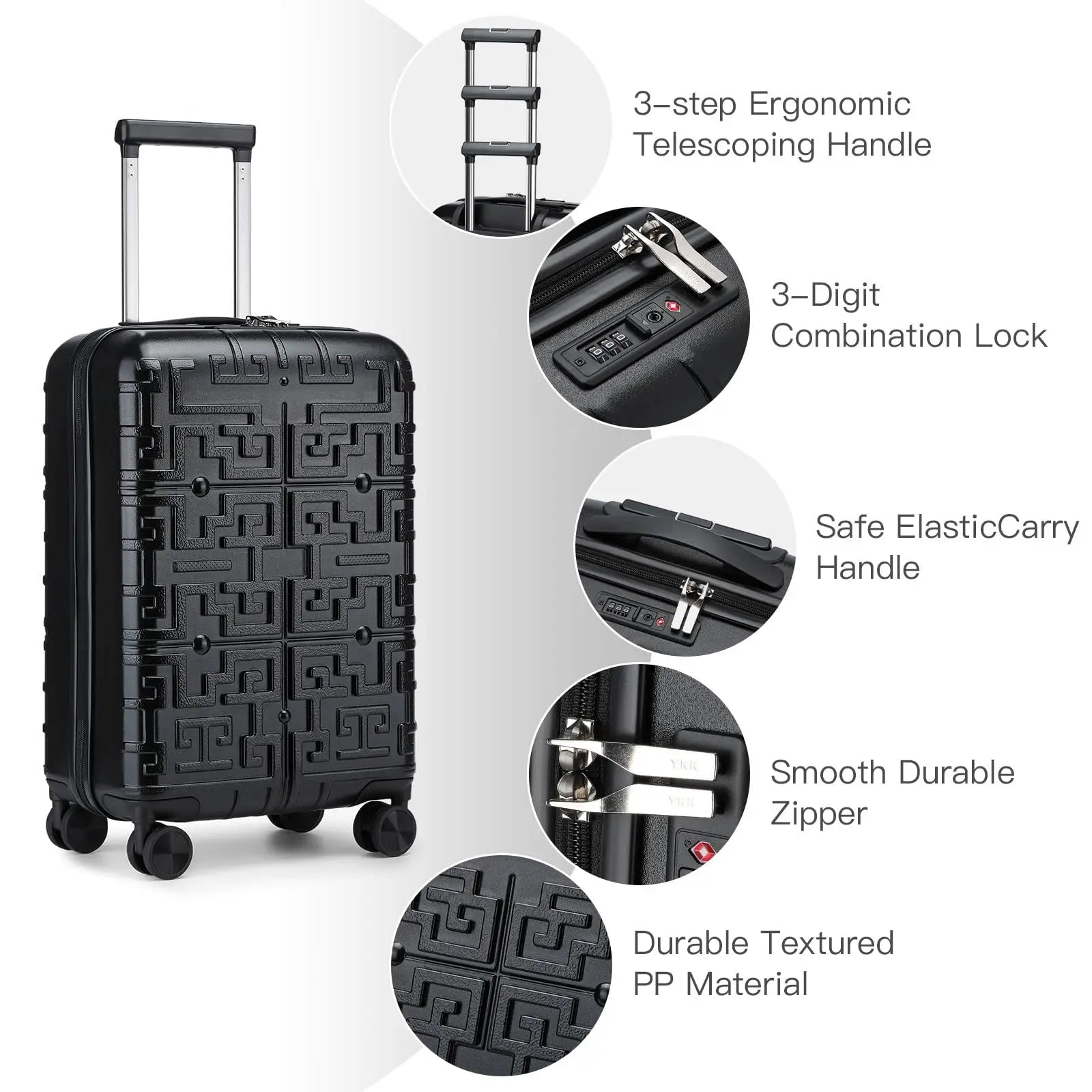 Valise Smile Case 20 pouces – Bagage à main 55×35×23 cm, coque rigide PP, 4 rouleaux Spinner, serrure TSA