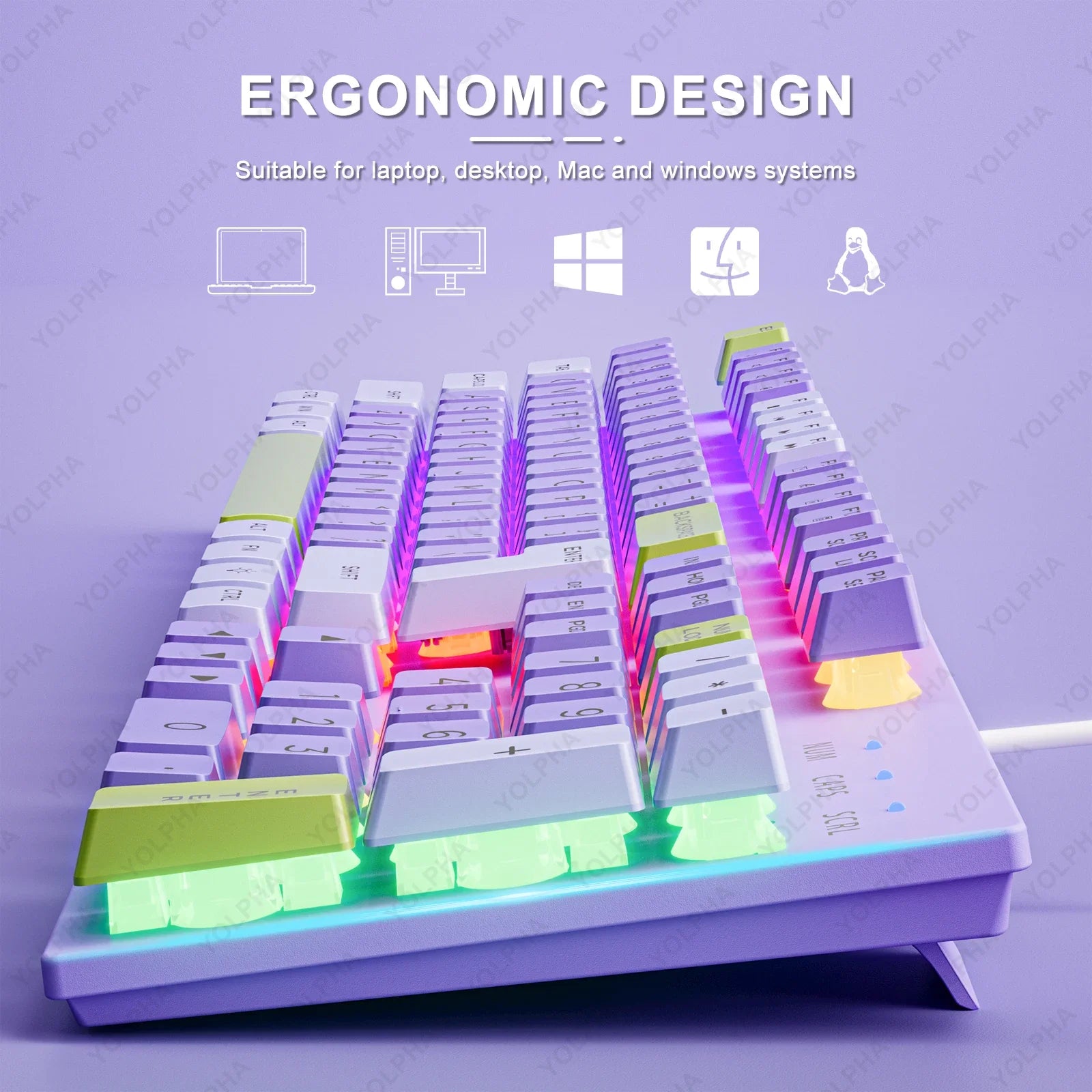 Clavier filaire ergonomique rétro4.2 pratique, clavier 104 prédire pour les affaires, le bureau, les jeux, les touches suspendues, l'équipement de jeu, 7 documents