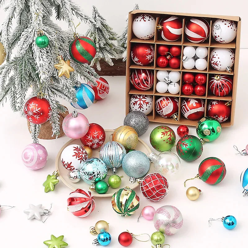 Boules de Noël colorées – Lot de 42 ou 44 pièces en boîte, ornements suspendus pour sapin et décoration de maison