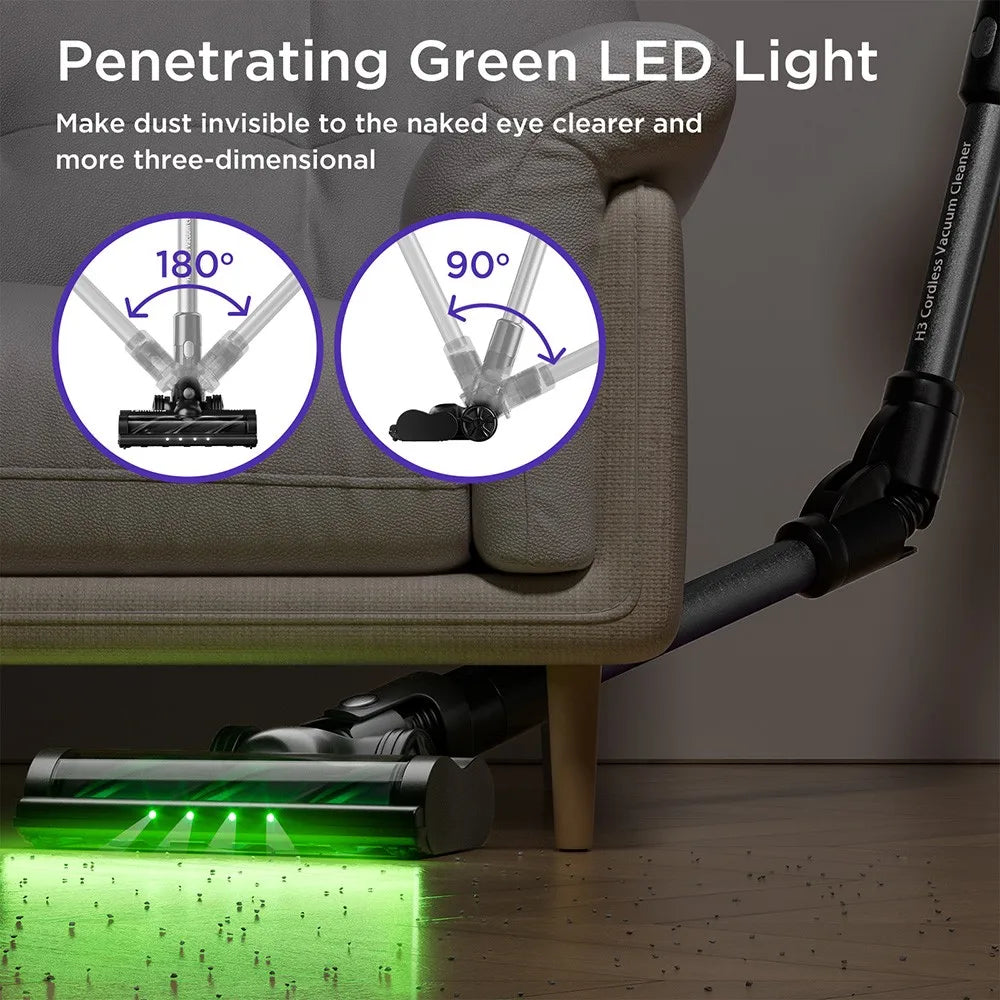 Aspirateur sans fil H3 Yanhama, aspiration 38kPa/550W, autonomie de maximale 60min, poignée à rotation 180°, lumière LED verte