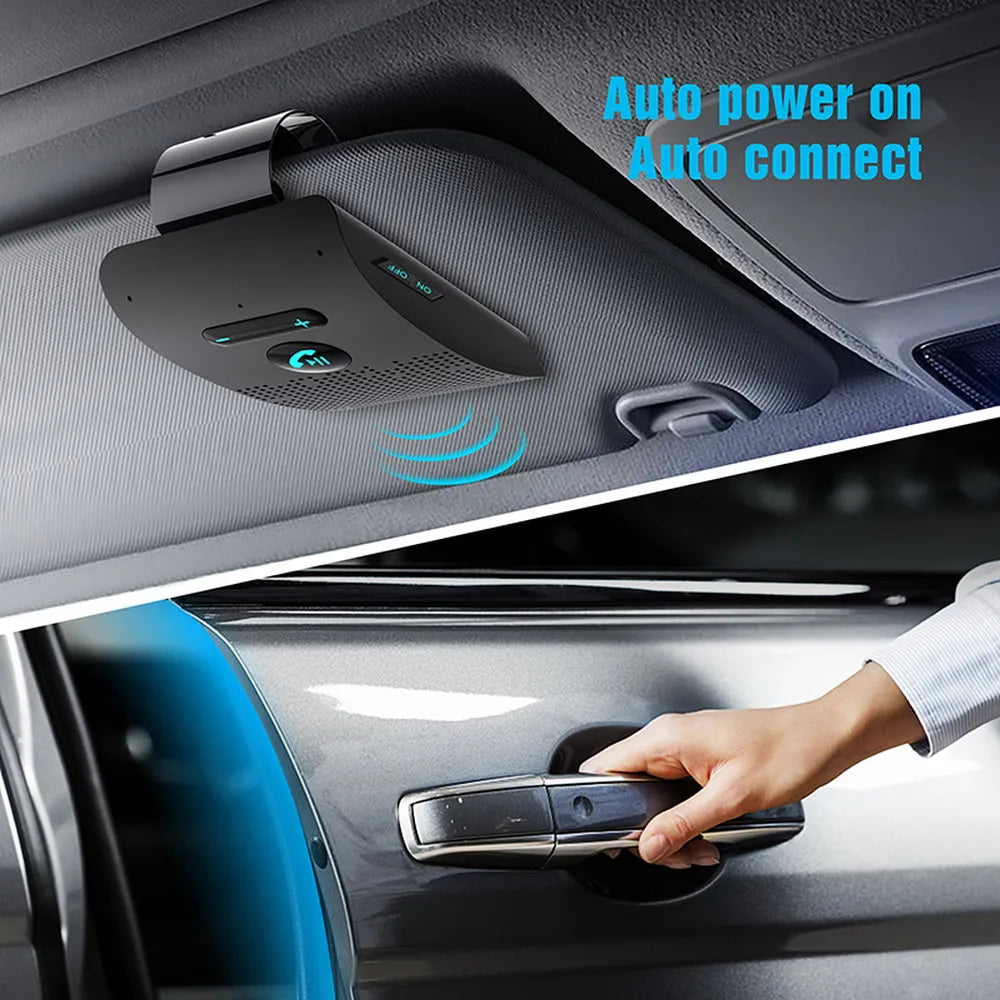 Bluetooth 5.0 Handsfree Car Kit, HIFI Speakerphone, 2W Wireless Audio Receiver, MP3 Music Player, Noise Cancelling, Sun Visor Clip