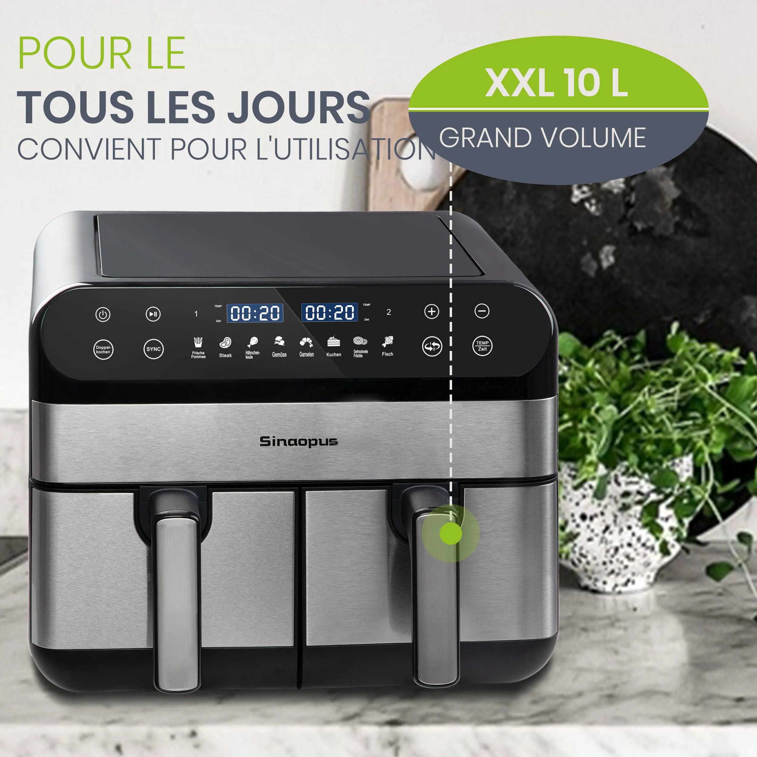 Friteuse à Air Chaud à Double Panier 10 L 2400 W – LED Tactile, 8 Programmes, Cuisson Sans Huile