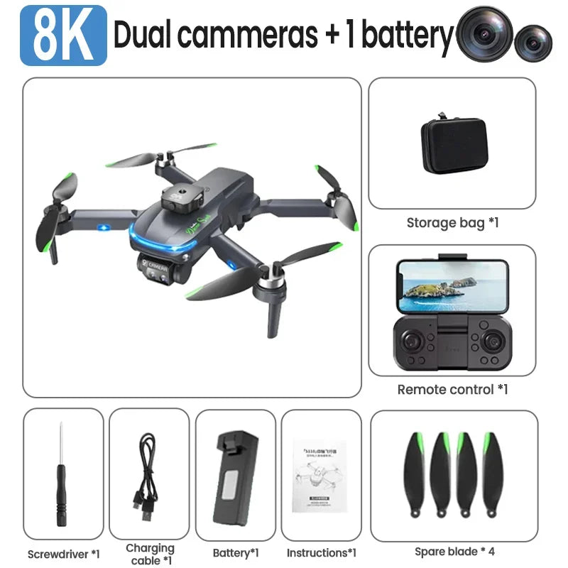 Drone RC Pliable S118 — Caméra jusqu'à 8K, Évitement d'Obstacles 360°, Moteur Brushless
