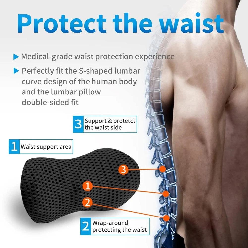 Oreiller de soutien lombaire en mousse à mémoire de forme, oreiller dorsal pour chaise de bureau et siège de voiture, oreiller de soutien dorsal pour le bas du dos