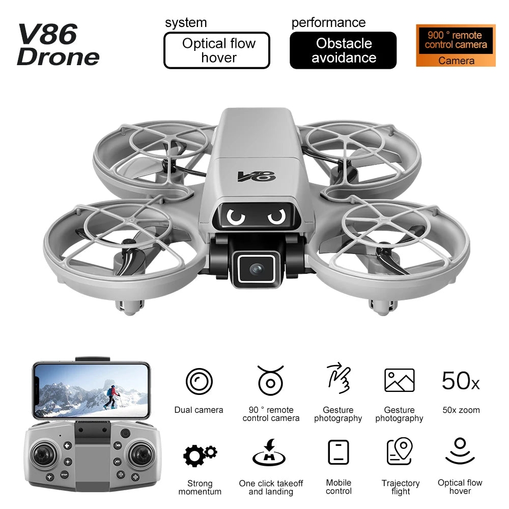 Mini Drone V86 4K HD 2025 – Caméra WIFI FPV, vol stationnaire, poche, quadrirotor RC, hélicoptère jouet, cadeau pour enfant