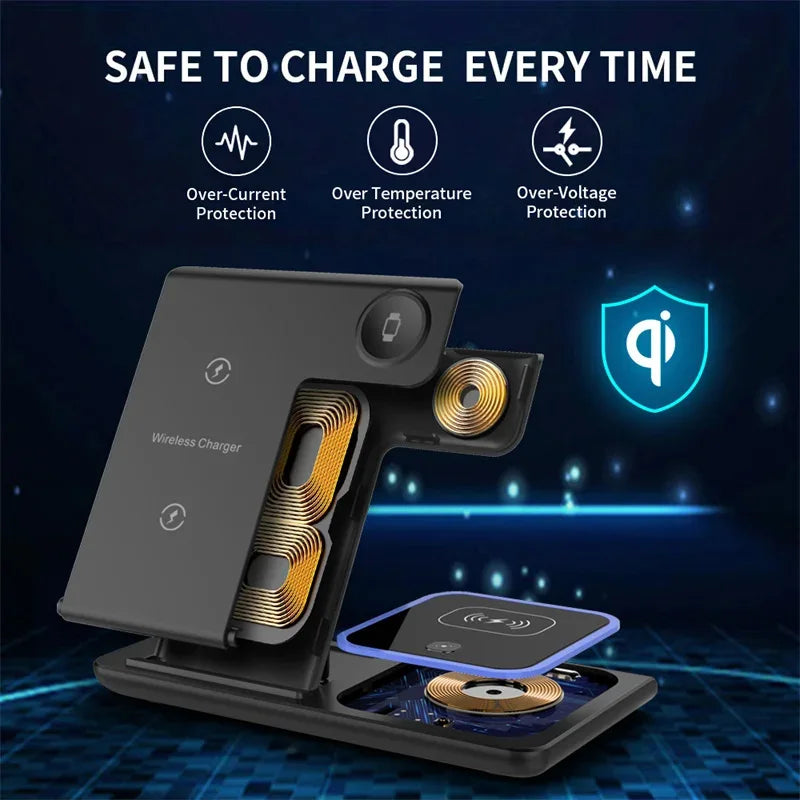 Chargeur sans fil 3 en 1 pour iPhone 15 14 13 12 Pro Max 11 15W, Station de charge rapide pour Apple Watch, support à Induction Airpods