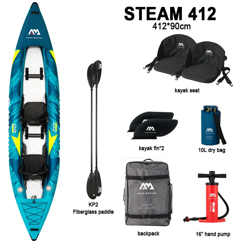Bateau gonflable AQUA MARINA 2 personnes modèle kayak de sport canoë STEAM canot en PVC radeau pompe siège drop stitch plancher PVC laminé
