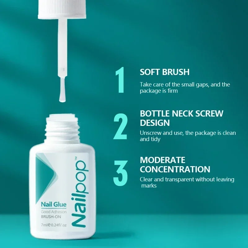 Colle à ongles avec pinceau, 2 pièces, transparent, pour faux ongles, strass et Nail Art