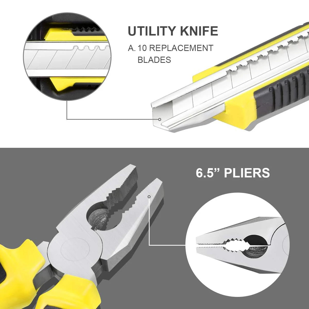 Kit d'outils à main avec boîte à outils en plastique, ensemble d'outils, mallette de rangement, utilisé pour la réparation de voiture, la réparation à domicile, 8 pièces, 9 pièces, 12 pièces, 13 pièces