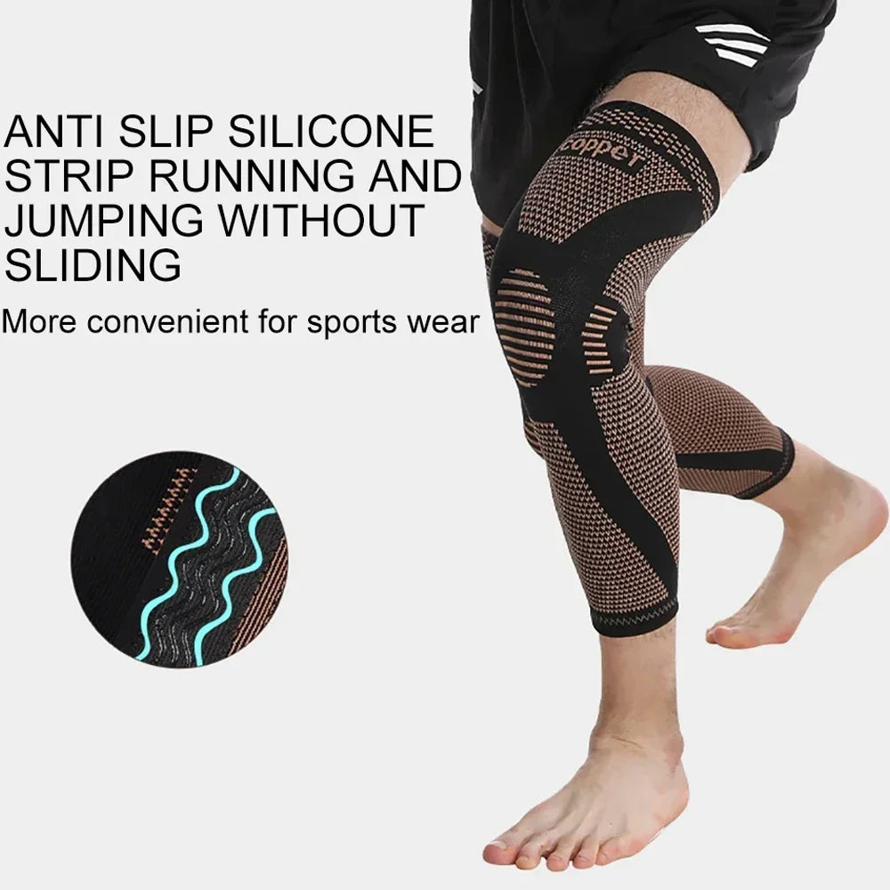 Manchon de compression pour jambe complète, genouillères en cuivre, support pour cuisse, genou, mollet