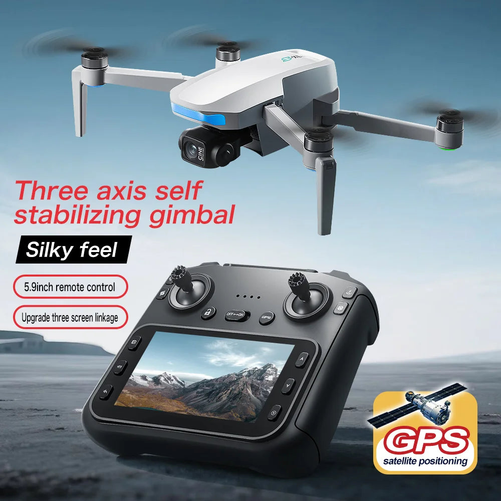 2025 S-X1 GPS Pro Drone – 8K HD, Caméra 3 Axes avec Cardan EIS, Télécommande Écran 5G, Quadrirotor RC