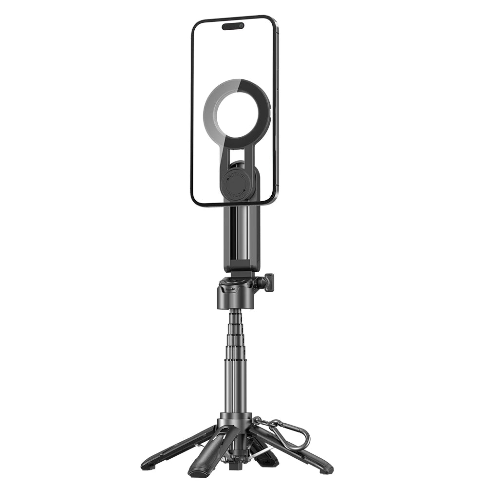 Trépied magnétique sans fil 4-en-1 – Perche à selfie, poignée, support de bureau pour iPhone & Samsung