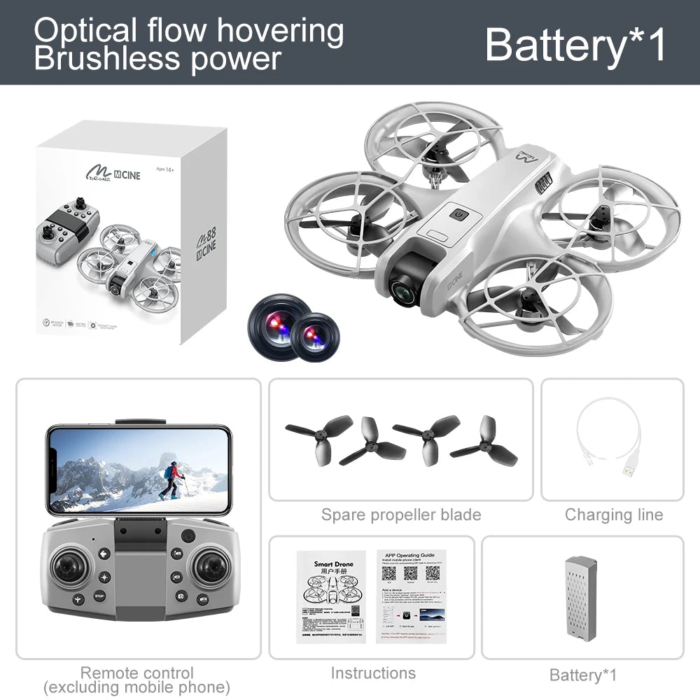 Drone M88 Mini Drone 6K HD – WIFI FPV, Vol Stationnaire, Moteur Sans Balais, Drone de Poche RC pour Enfants et Adultes