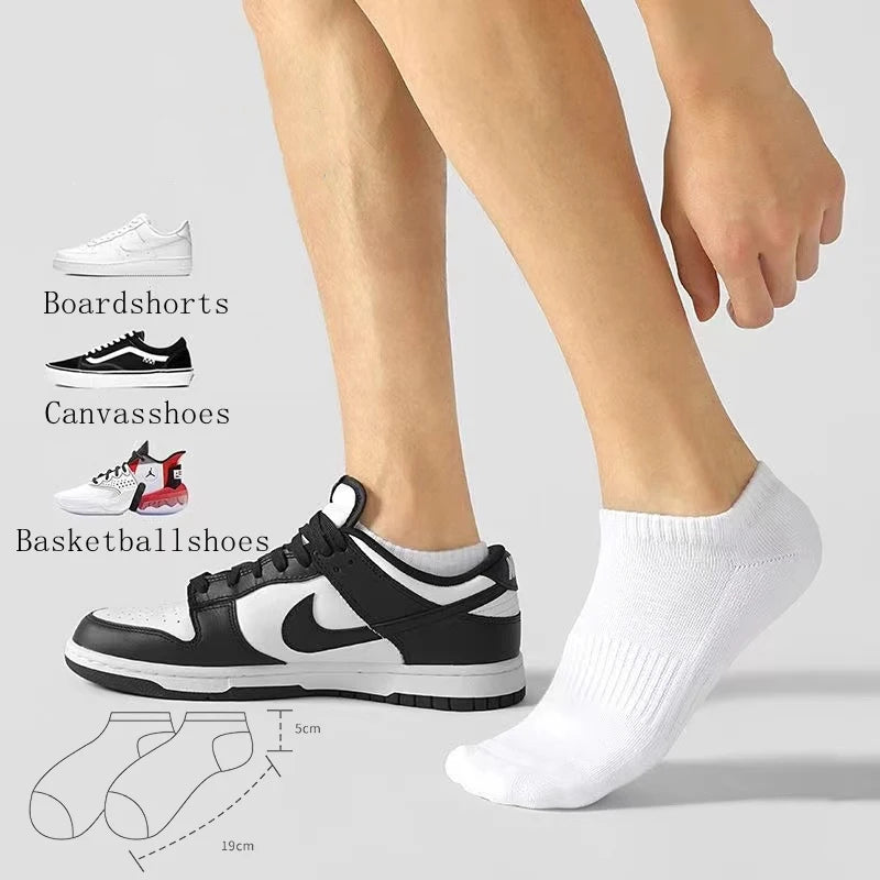 Chaussettes de sport 5 paires 100% coton été hommes femmes chaussettes noir blanc couleur unie Absorption Anti-odeur coupe basse respirante