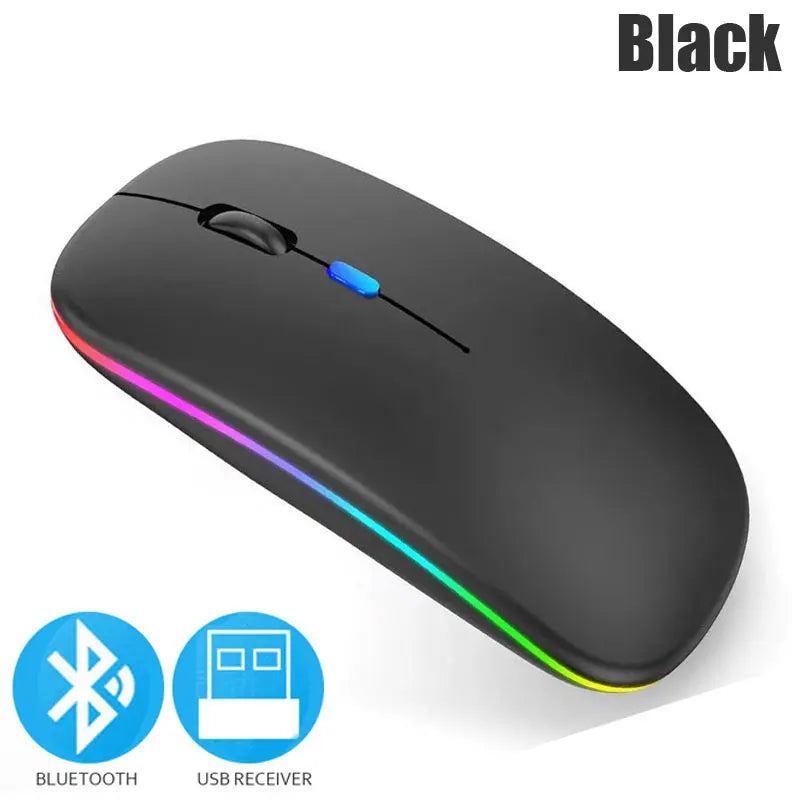Souris sans fil Bluetooth 5.0 avec éclairage RVB rechargeable par USB pour ordinateur portable, PC, MacBook, souris de jeu 2,4 GHz, 1 600 DPI