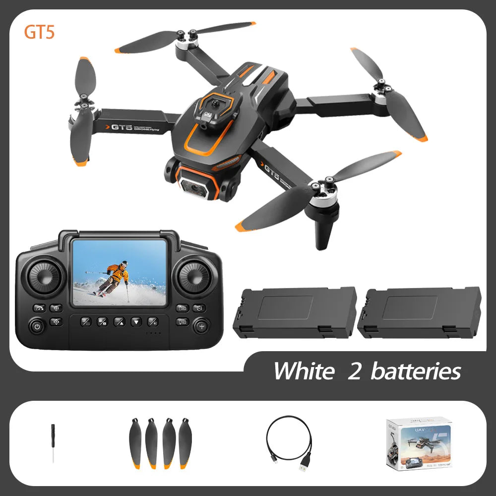 Drone 2025 GT5 4K HD – Caméra à distance avec écran 5G WIFI, Quadrirotor pliable sans balais, Évitement d’obstacles, RC Jouet Cadeau pour Enfant