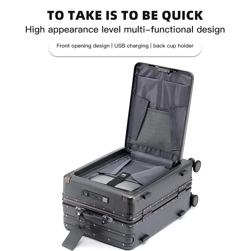 Valise rigide en PC avec ouverture frontale SUSHIMU – bagage à roulettes multifonctionnel, 20, 24 et 26 pouces